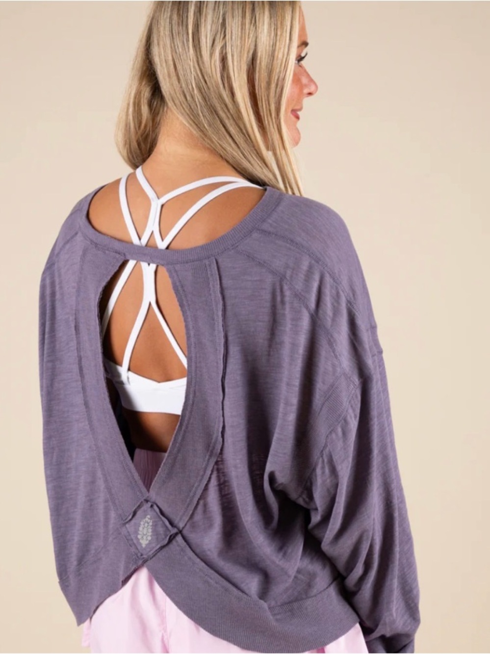 FP Movement by Free People Lavender Open-Back Long Sleeve Top